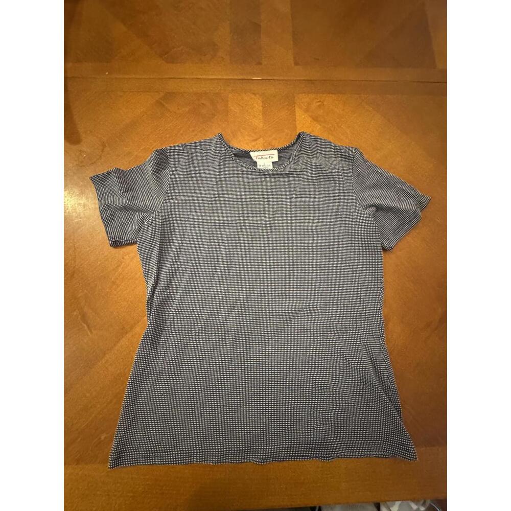 Talbots Navy Blue and White Patterned Short Sleeve Shirt